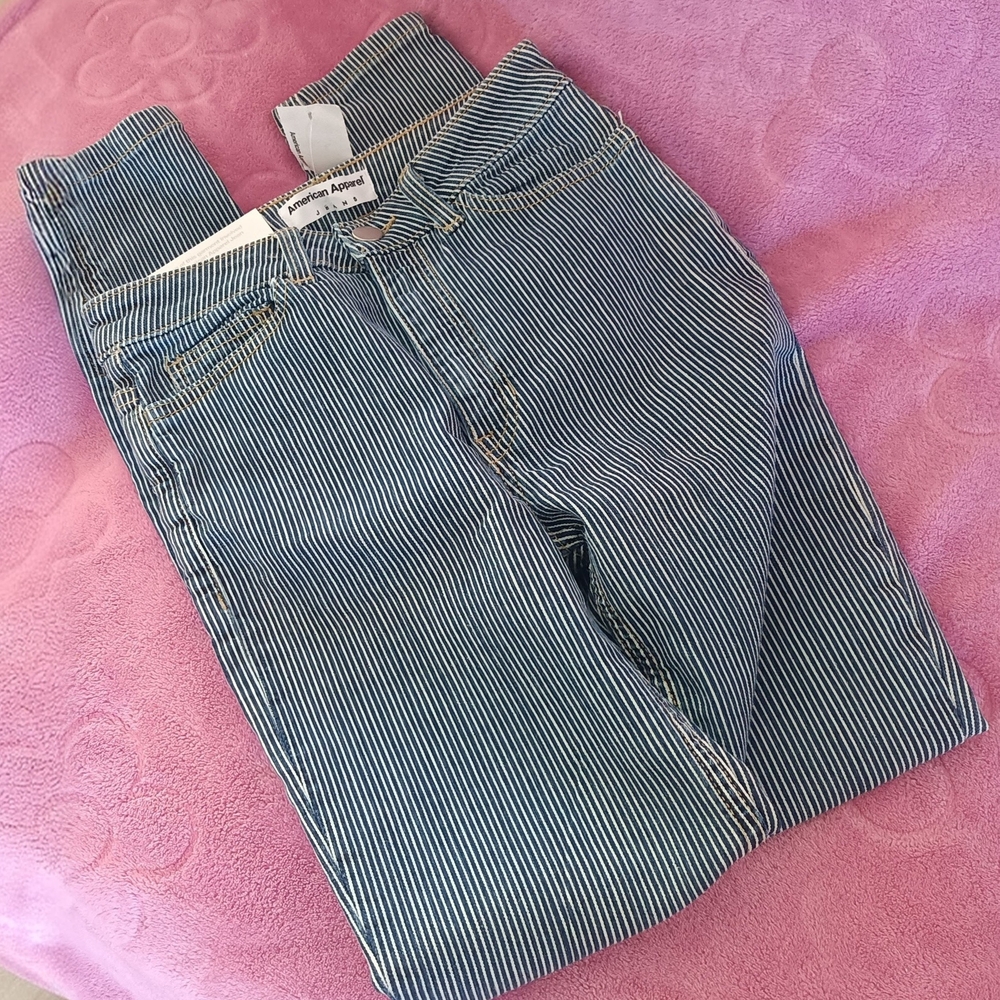 American Apparel Striped Skinny Jeans Blue White